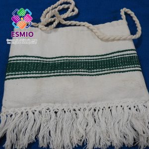 Bolsa en telar de cintura blanco con motivos verdes